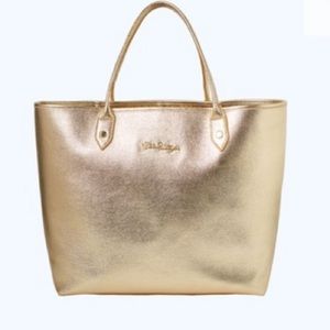 NWOT Lilly Pulitzer Gold Leather La La Tote